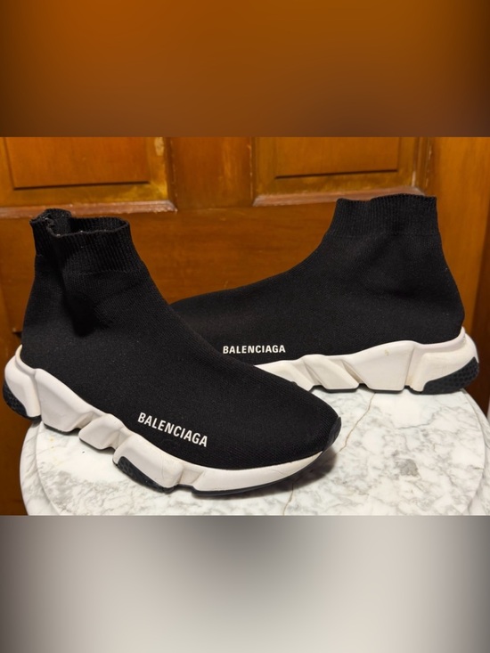 Balenciaga Shoes - Balenciaga Black Knit Sock Sneakers with White Sole